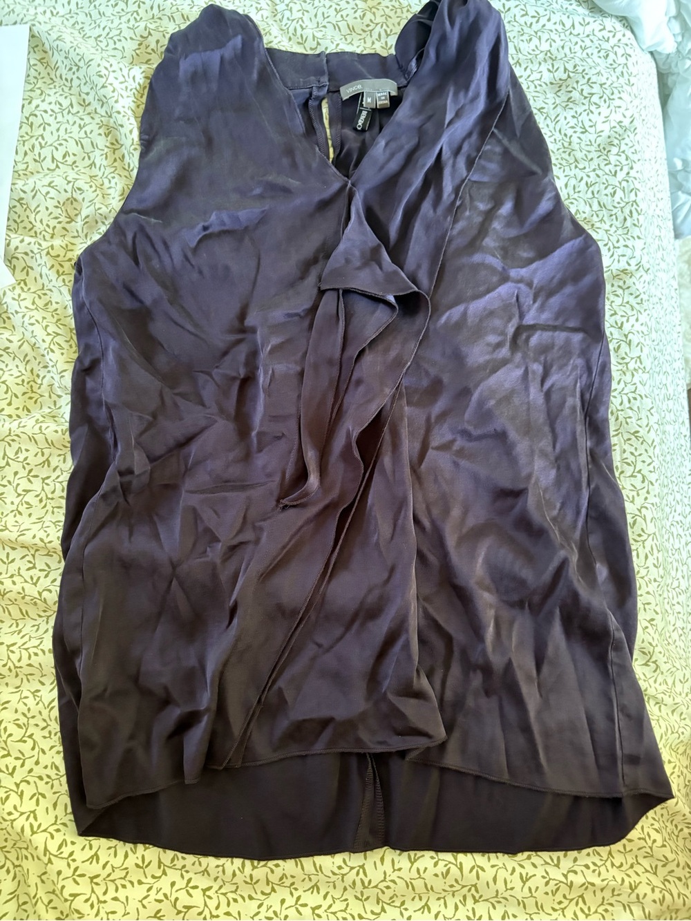 Vince Deep Plum Sleeveless Draped V-Neck Blouse